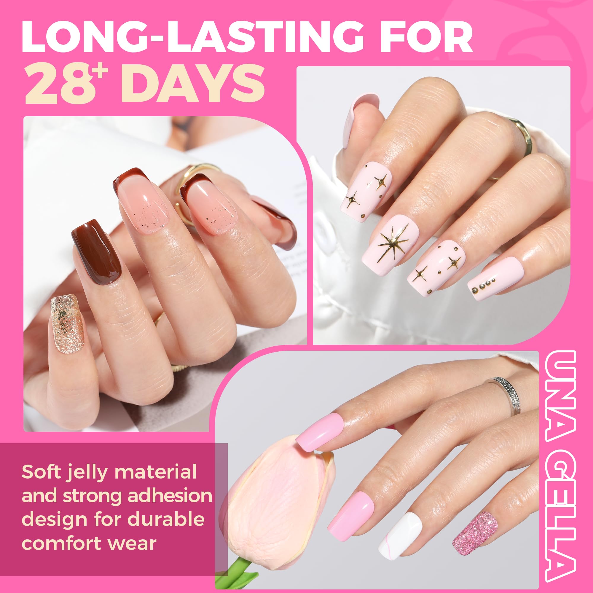 UNA GELLA Nail Tips Square soft-gelly tips showcased in packaging for easy selection.