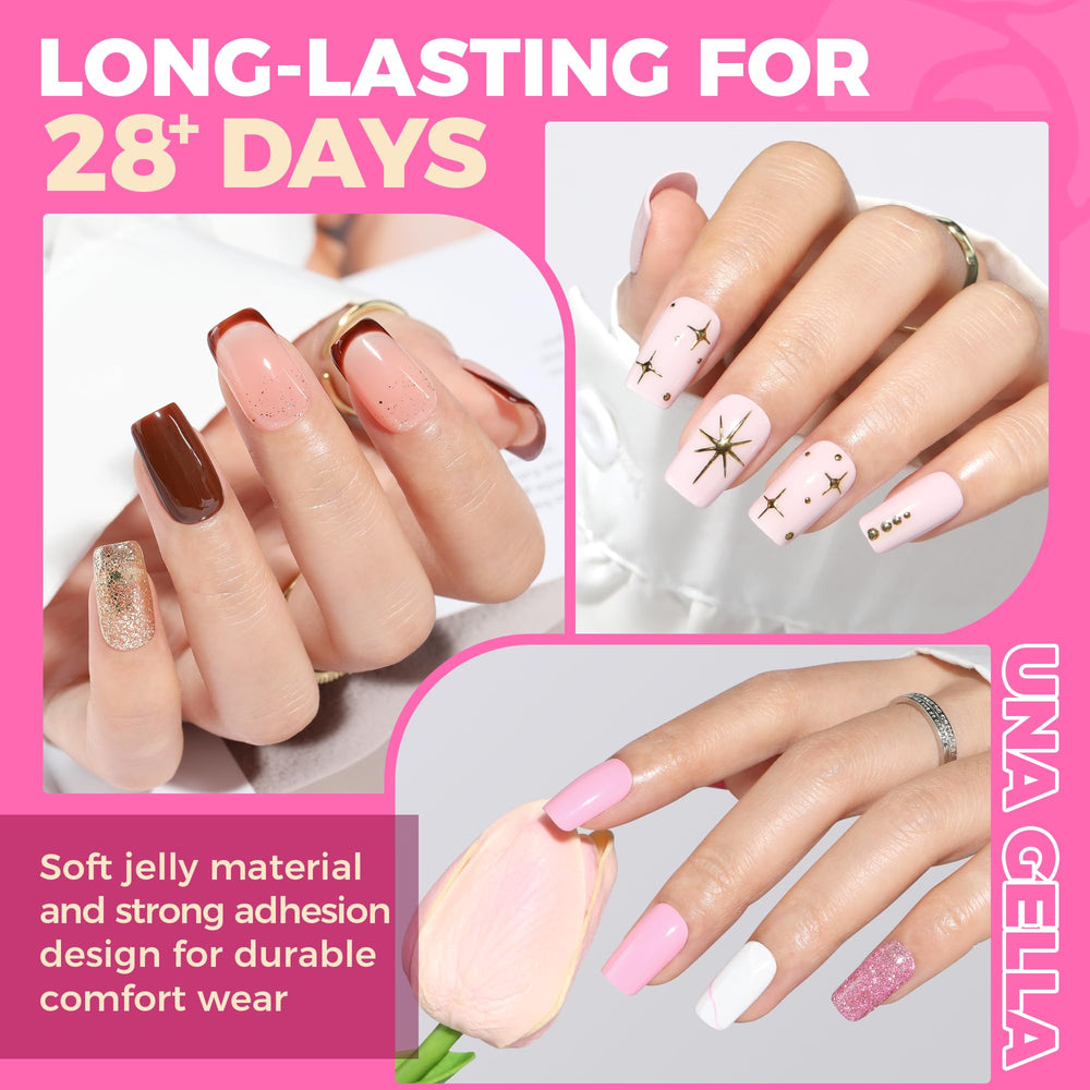 UNA GELLA Nail Tips Square soft-gelly tips showcased in packaging for easy selection.
