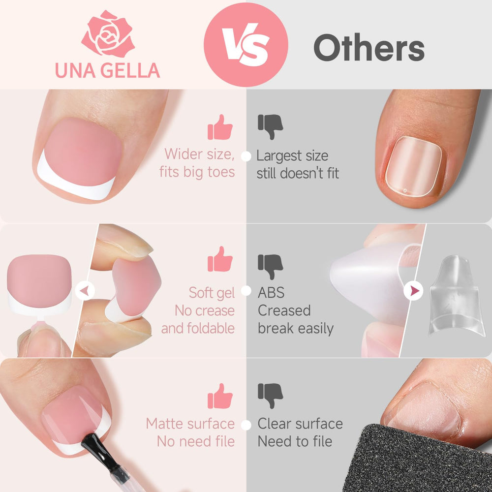 UNA GELLA natural-looking toe-nail-tips with quick-application for fresh aesthetics.