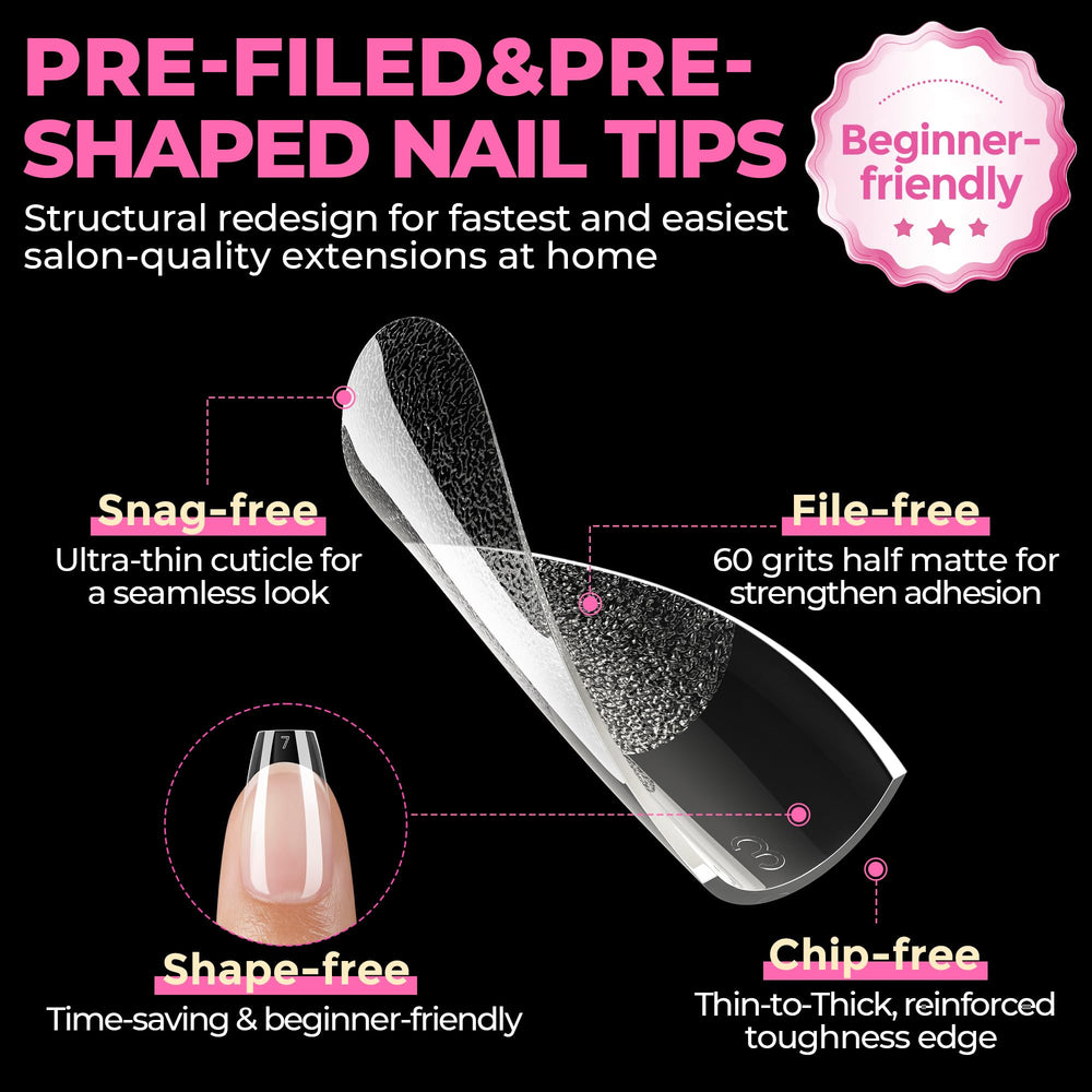 UNA GELLA no-trace coffin tips deliver bright clarity without visible lines.