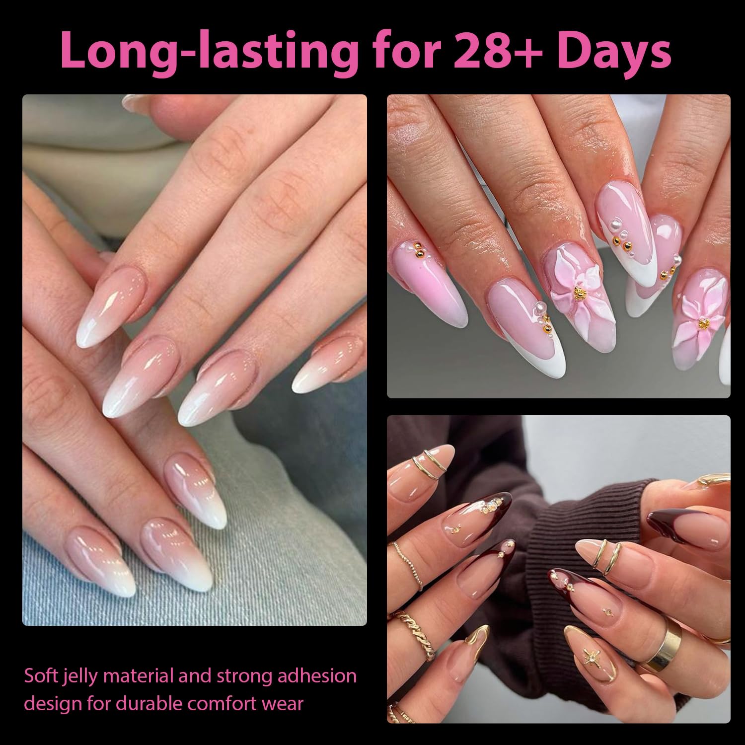 UNA GELLA Pre-etched Almond Tips offer no-trace application.