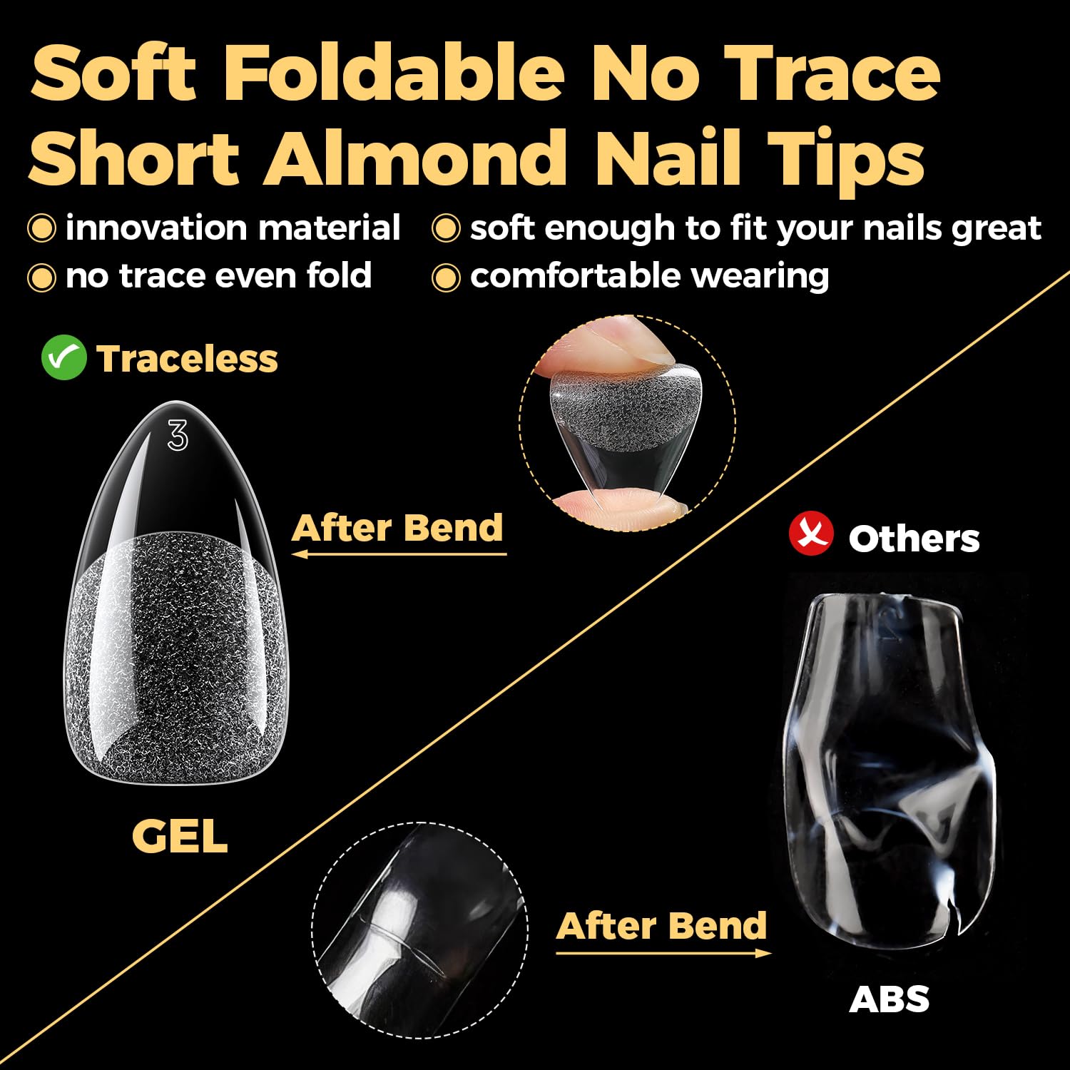 UNA GELLA Short Almond Nail Tips available in 12 sizes for precise fit.