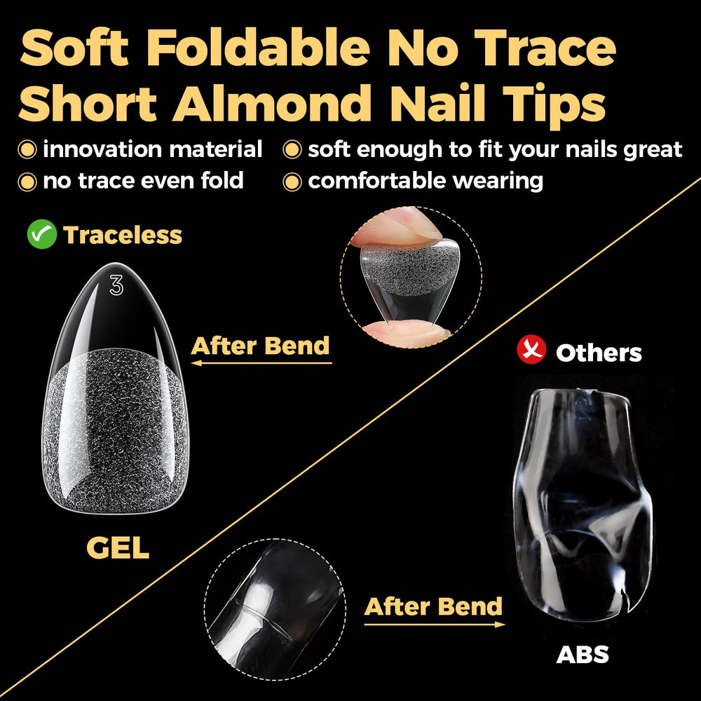 UNA GELLA Short Almond Nail Tips available in 12 sizes for precise fit.