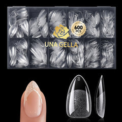UNA GELLA Short Almond Nail Tips box packaging for home DIY manicure.