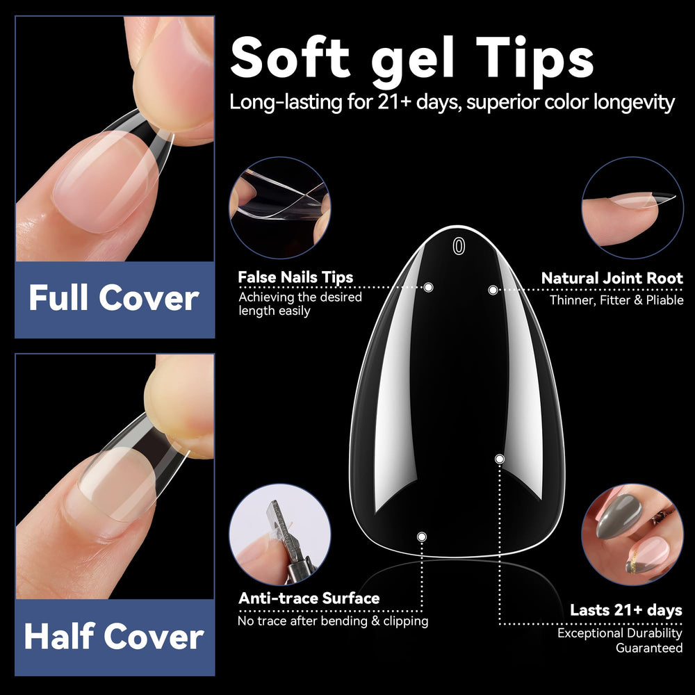 UNA GELLA gel tips with thick front edge resist bending for longer lifespan.