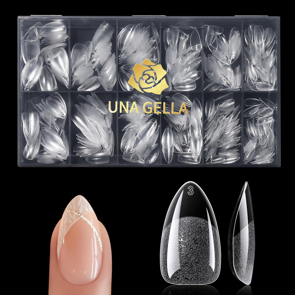 UNA GELLA Short Almond Nail Tips ideal for home DIY salon use.