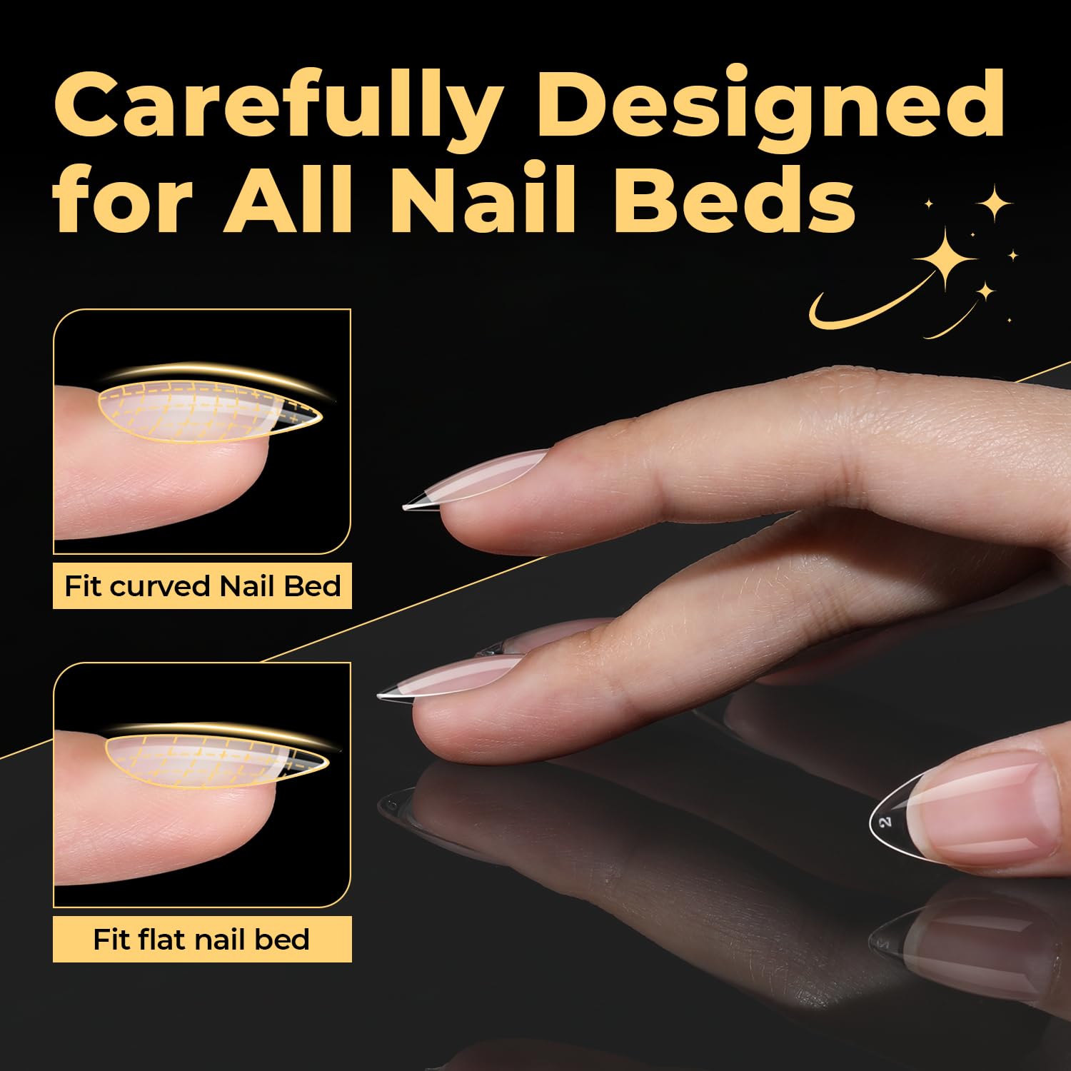 UNA GELLA Short Almond Nail Tips natural-fit design for better nail coverage.