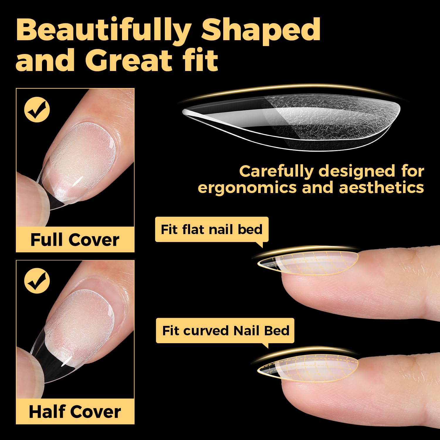 UNA GELLA Short Almond Nail Tips soft gel formula in clear finish.