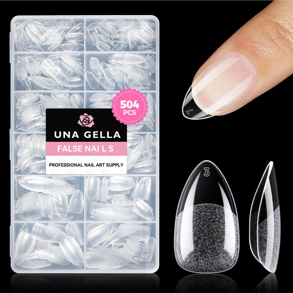 UNA GELLA short almond tips pack closeup showing premium gel tips for easy DIY nails