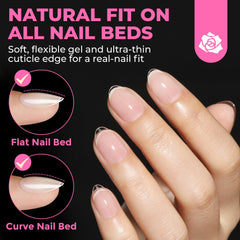 UNA GELLA short almond tips with thin back edge for precise fit.