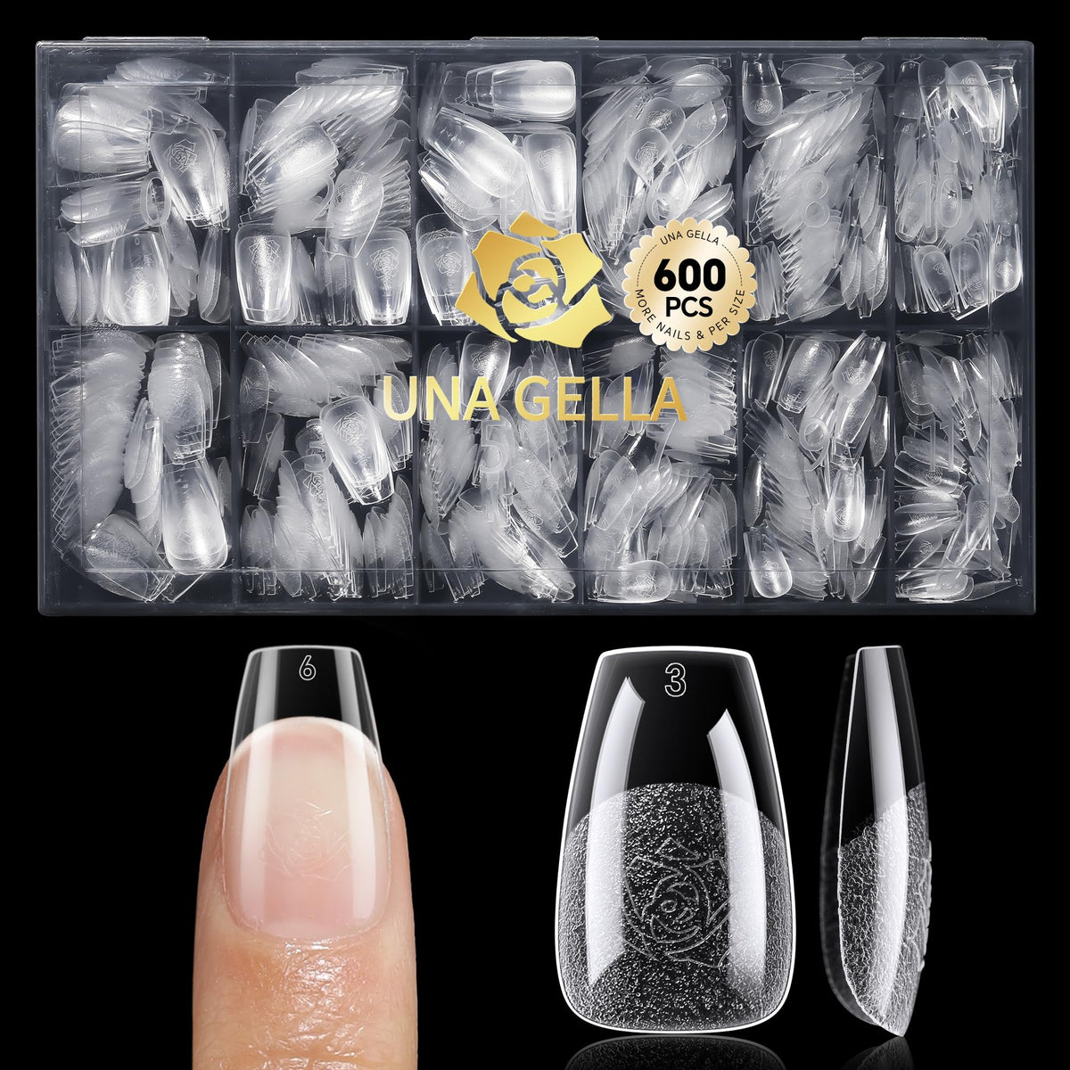 UNA GELLA short coffin tips 600-piece box for easy home DIY extensions