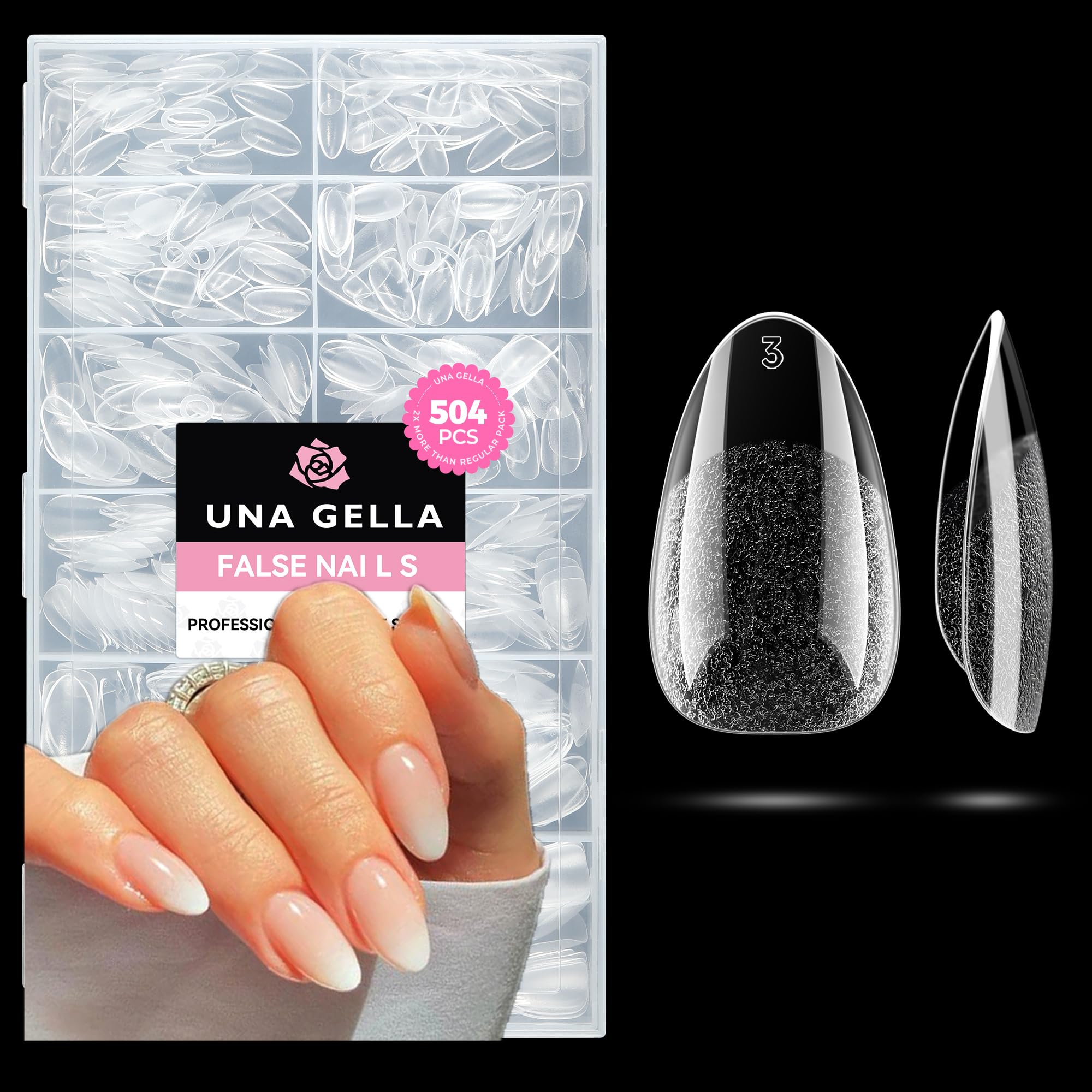 UNA GELLA short oval almond tips in clear gel finish for easy at-home manicures