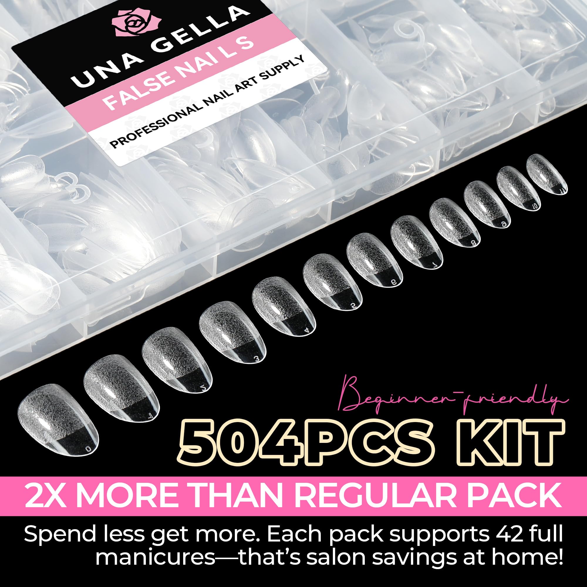 UNA GELLA short oval almond tips fit 12 sizes for precise DIY fit