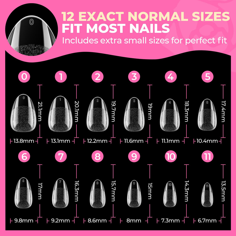 UNA GELLA short oval almond tips come in a 504-piece set for versatile DIY nails