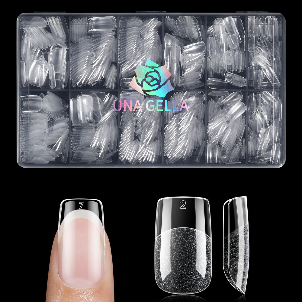 UNA GELLA pre-etched soft gel tips for quick French or chrome style.