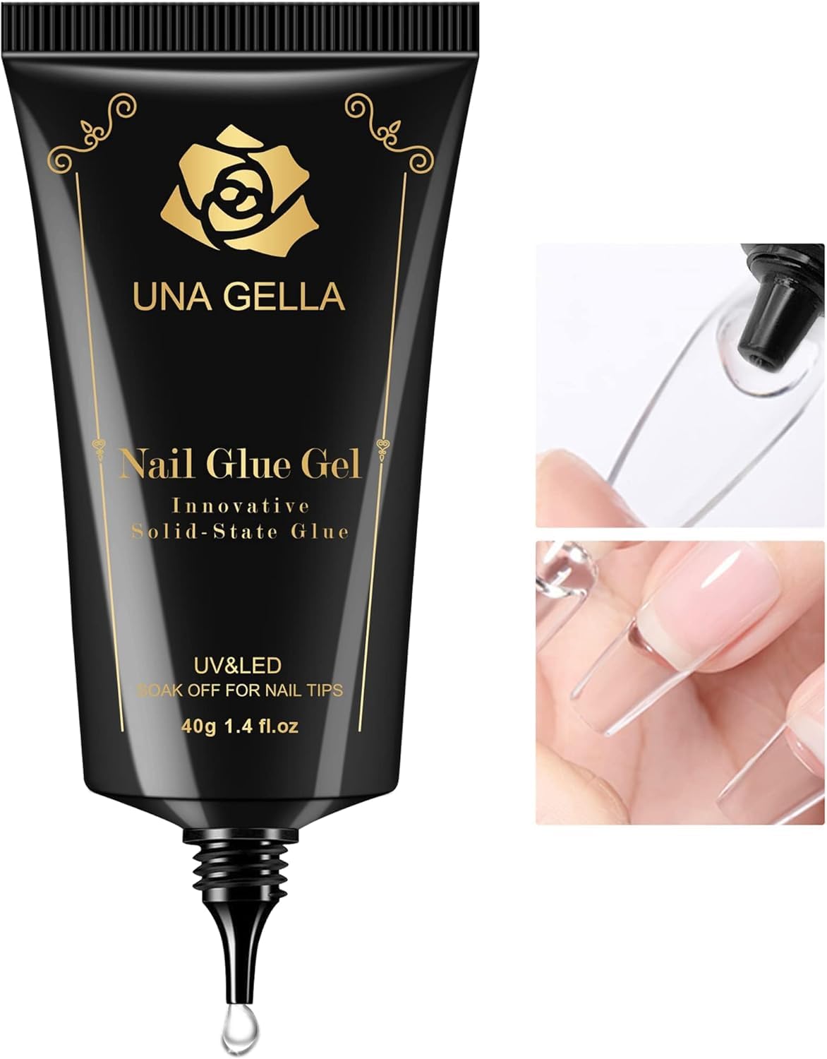 UNA GELLA solid nail glue 40ml tube enables precise, mess-free tip applications.