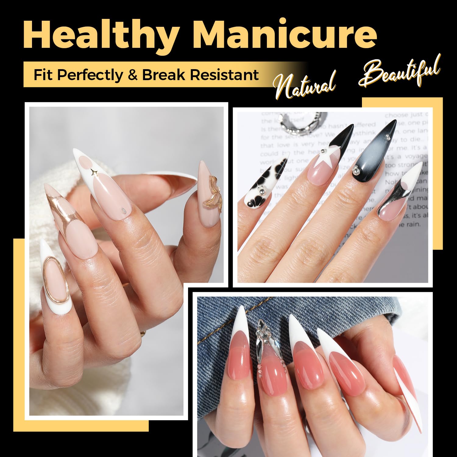 UNA GELLA thin back edge improves fit against the nail bed for natural looking extensions.