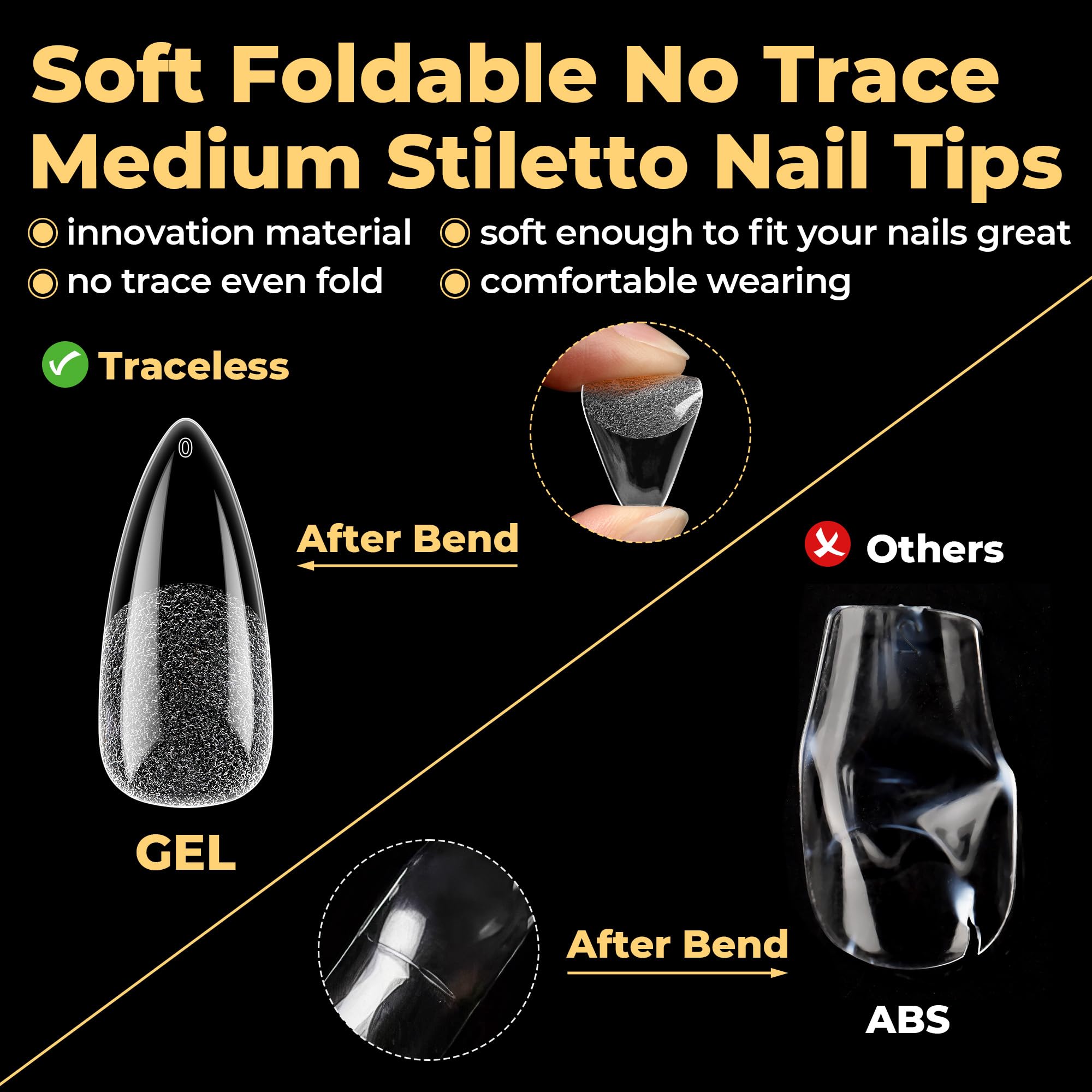 UNA GELLA tips with thin back edge and thick front edge for better fit