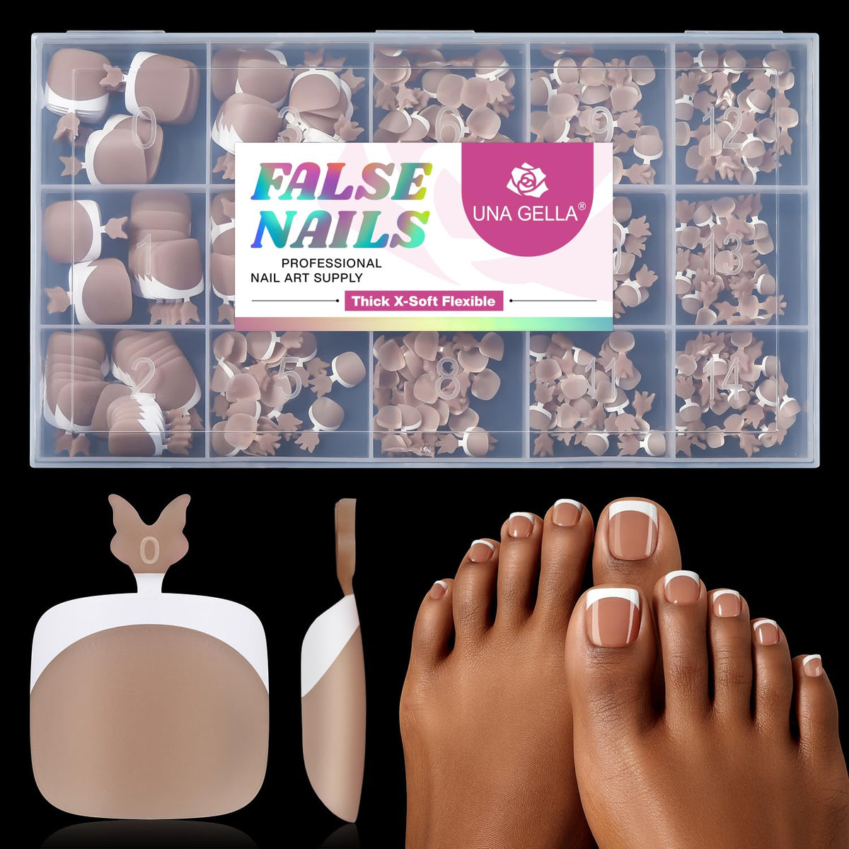 UNA GELLA X-Soft toe nail tips in brown French full cover offer a sleek, long-lasting press-on look.