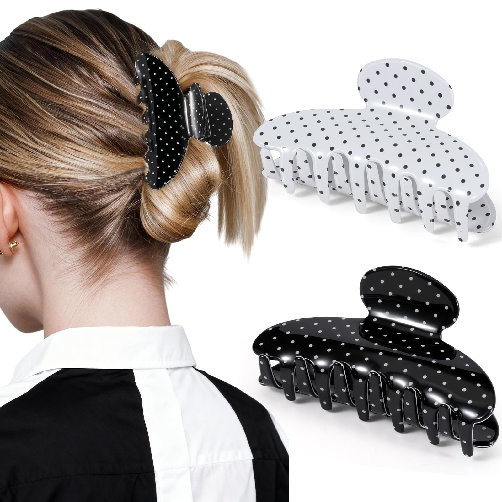 Unbednigt polka dot pattern hair clip closeup showing secure grip