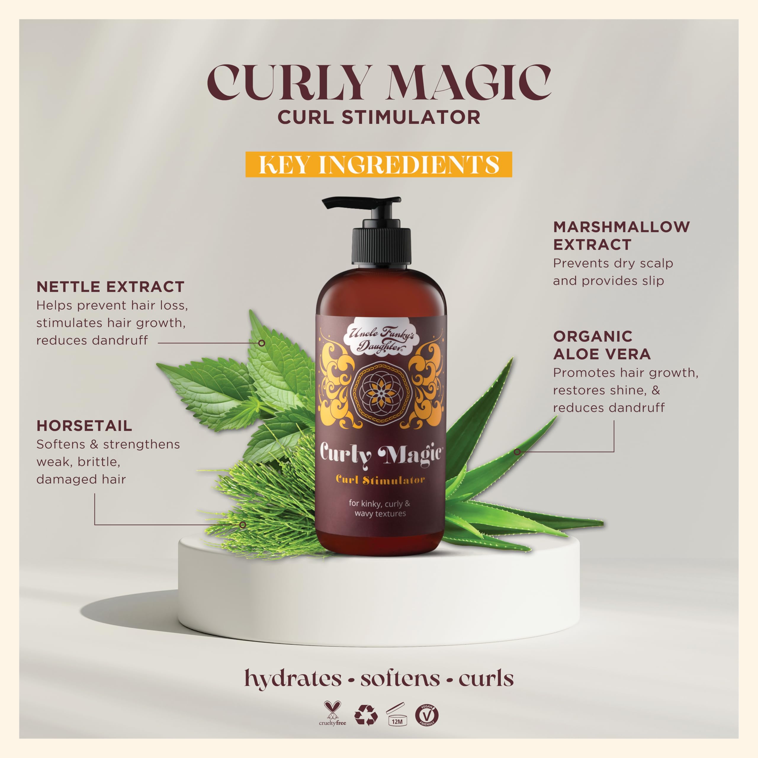 Uncle Funky's Daughter Curly Magic Stimulator showing the application for even distribution across curls.