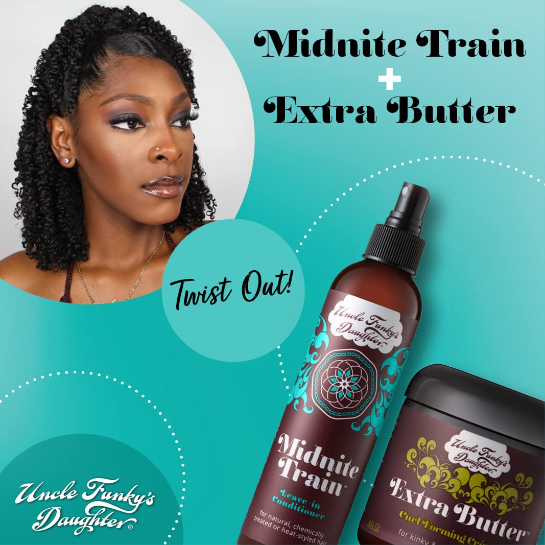 Uncle Funky's Daughter Midnite Train leave-in hair portrait suggests effortless styling and frizz control