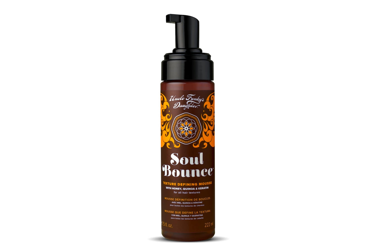 Uncle Funky's Daughter Soul Bounce mousse bottle for long-lasting hold and defined texture.