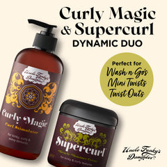 Uncle Funky's Daughter Supercurl Miracle Moisture Creme shea-butter formula boosts moisture and softness.