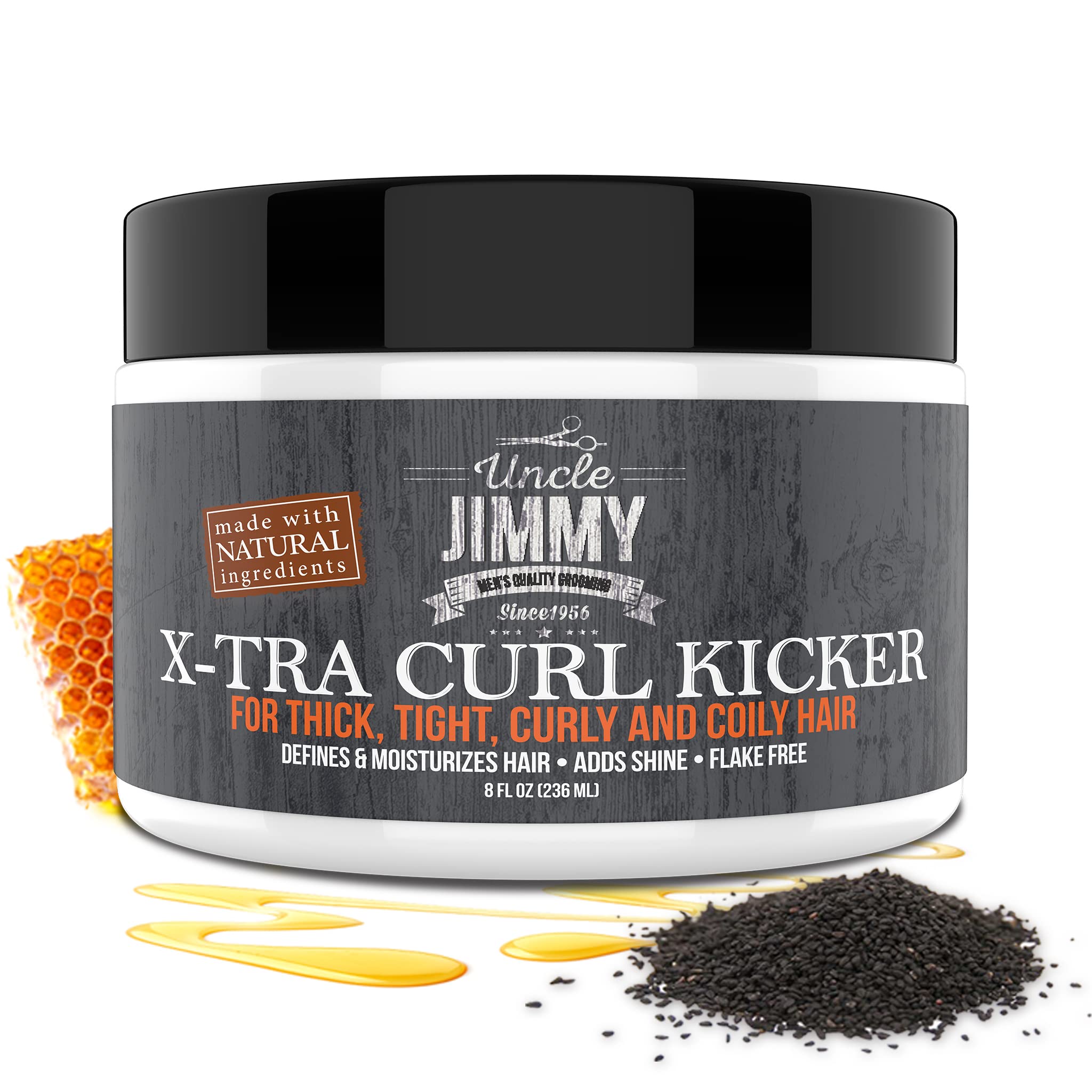 Uncle Jimmy Curl-Kicker matte finish on hair with healthy shine and humidity resistance.