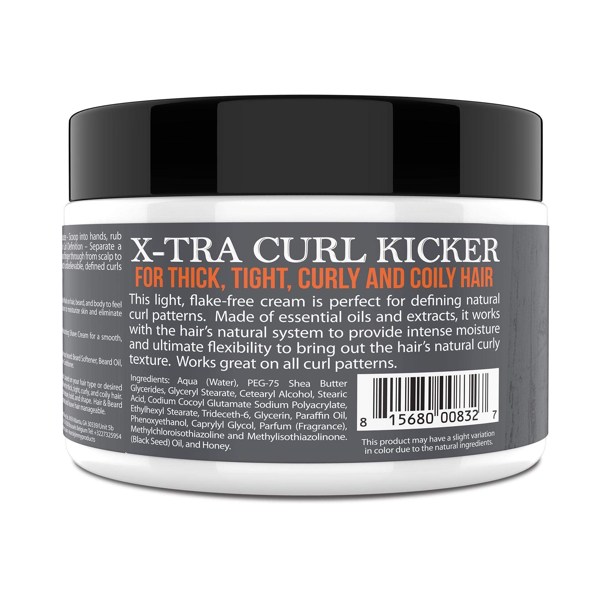 Uncle Jimmy X-TRA Curl-Kicker moisture-application delivers deep hydration without heaviness.