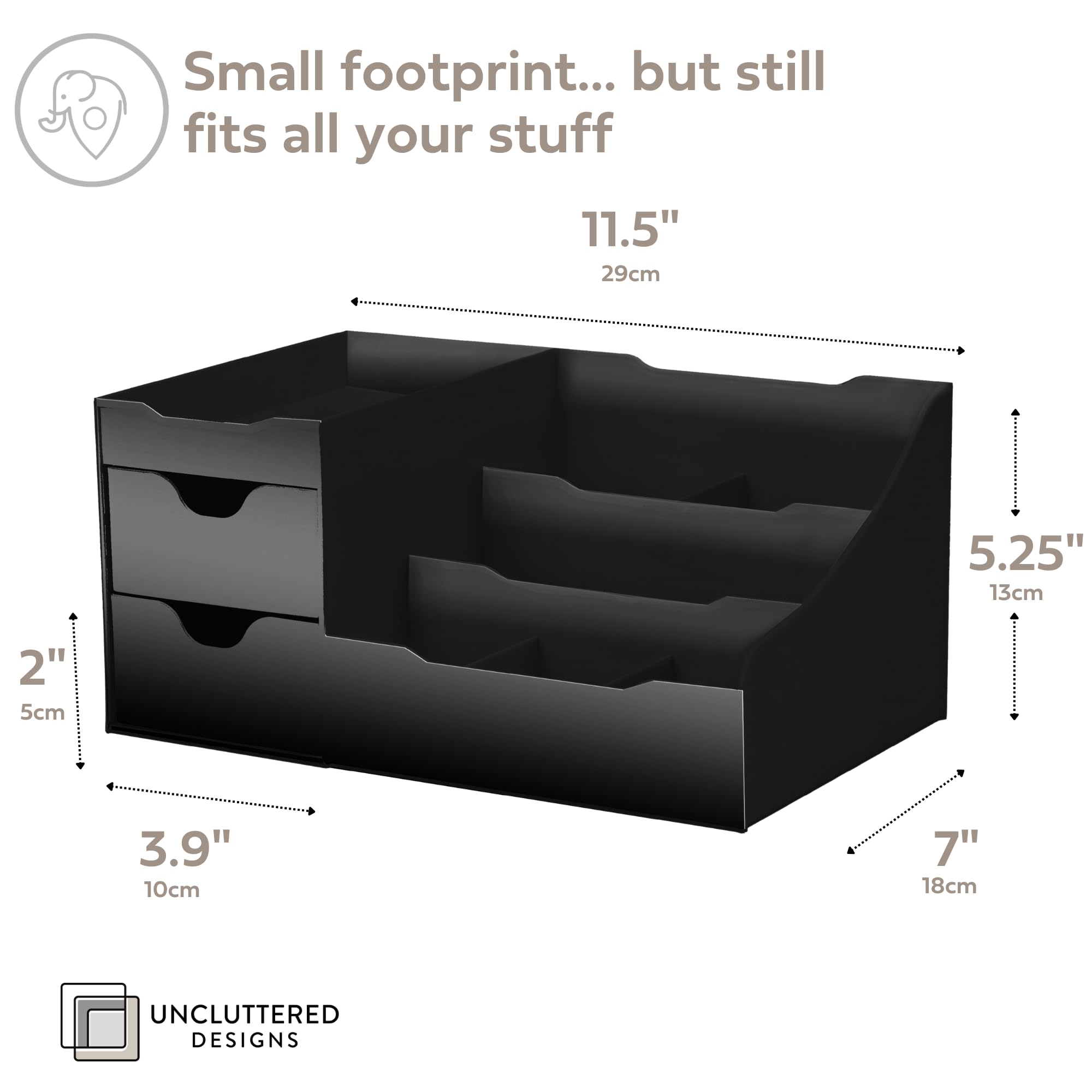 Uncluttered Designs large black vanity organizer seven compartments illustration for makeup and skincare organization