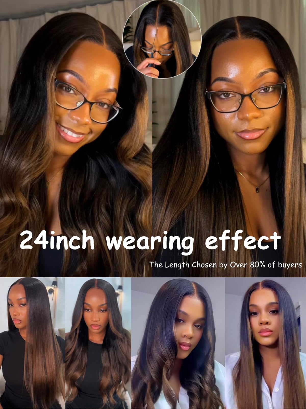 UNICE Chestnut Brown Ombre Yaki Straight wig bleached knots closeup