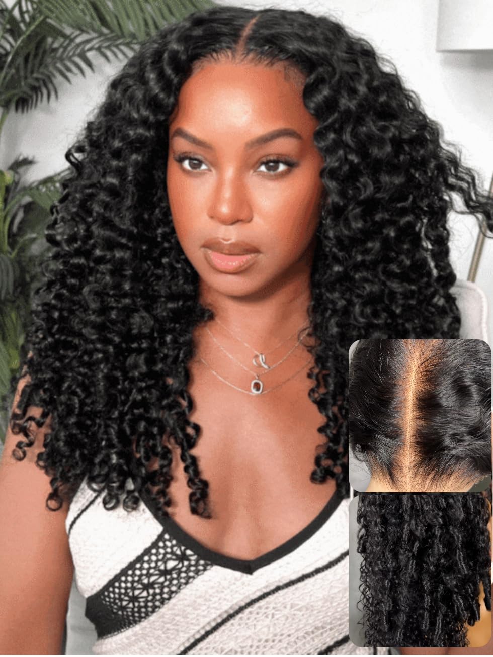 UNICE curly wig finger-coil-ends close-up showing defined curls