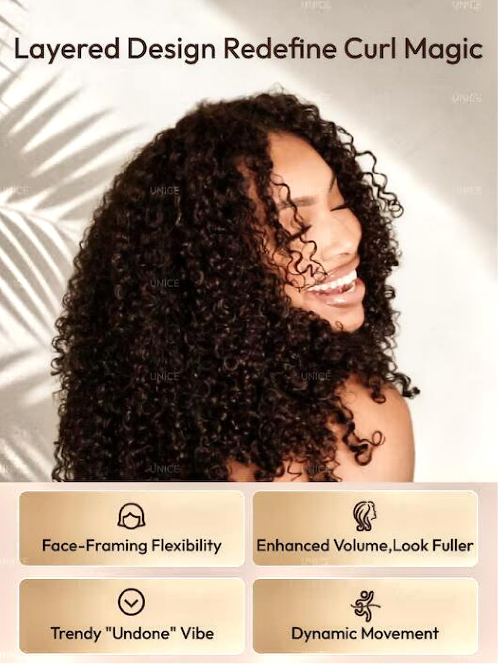 UNICE wig with elastic-back 8-hook system shows secure fit