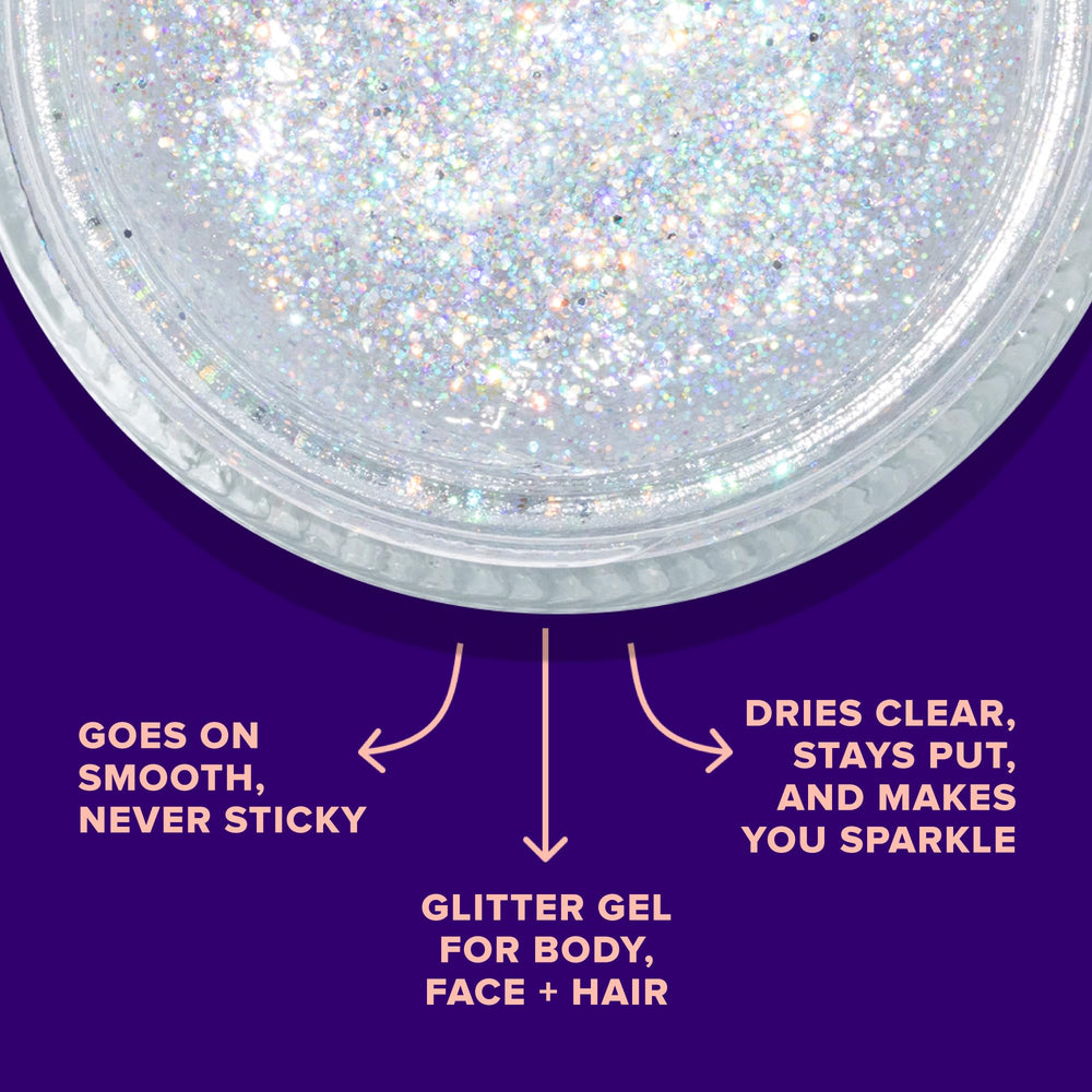 UNICORN SNOT body glitter gel for festival glow on the skin.