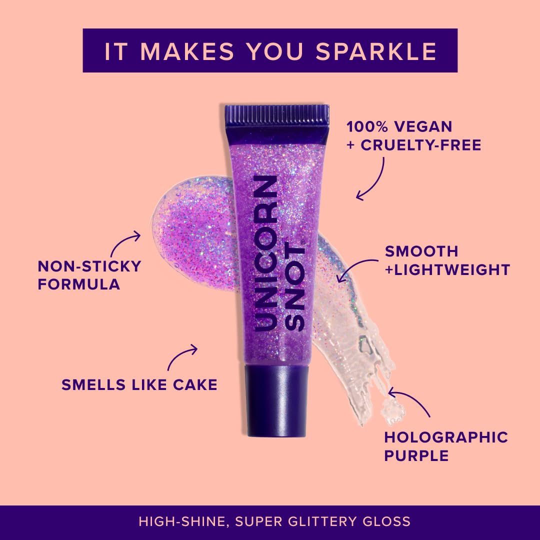 UNICORN SNOT cake-scent lip gloss applies smoothly with non-sticky feel.