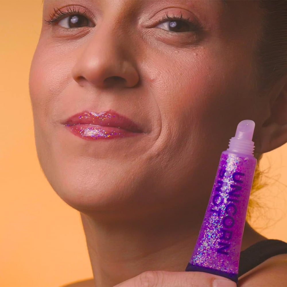 UNICORN SNOT glitter boss lip gloss tube provides instant shimmer in a compact tube.