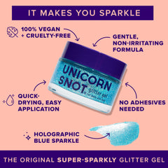 Unicorn Snot Glitter Gel blue eyeshadow-highlight for party sparkle.