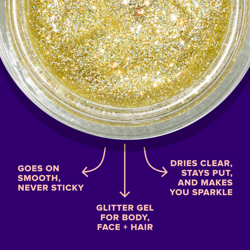 UNICORN SNOT glitter gel in hair adds shimmering color for festivals and nightlife.