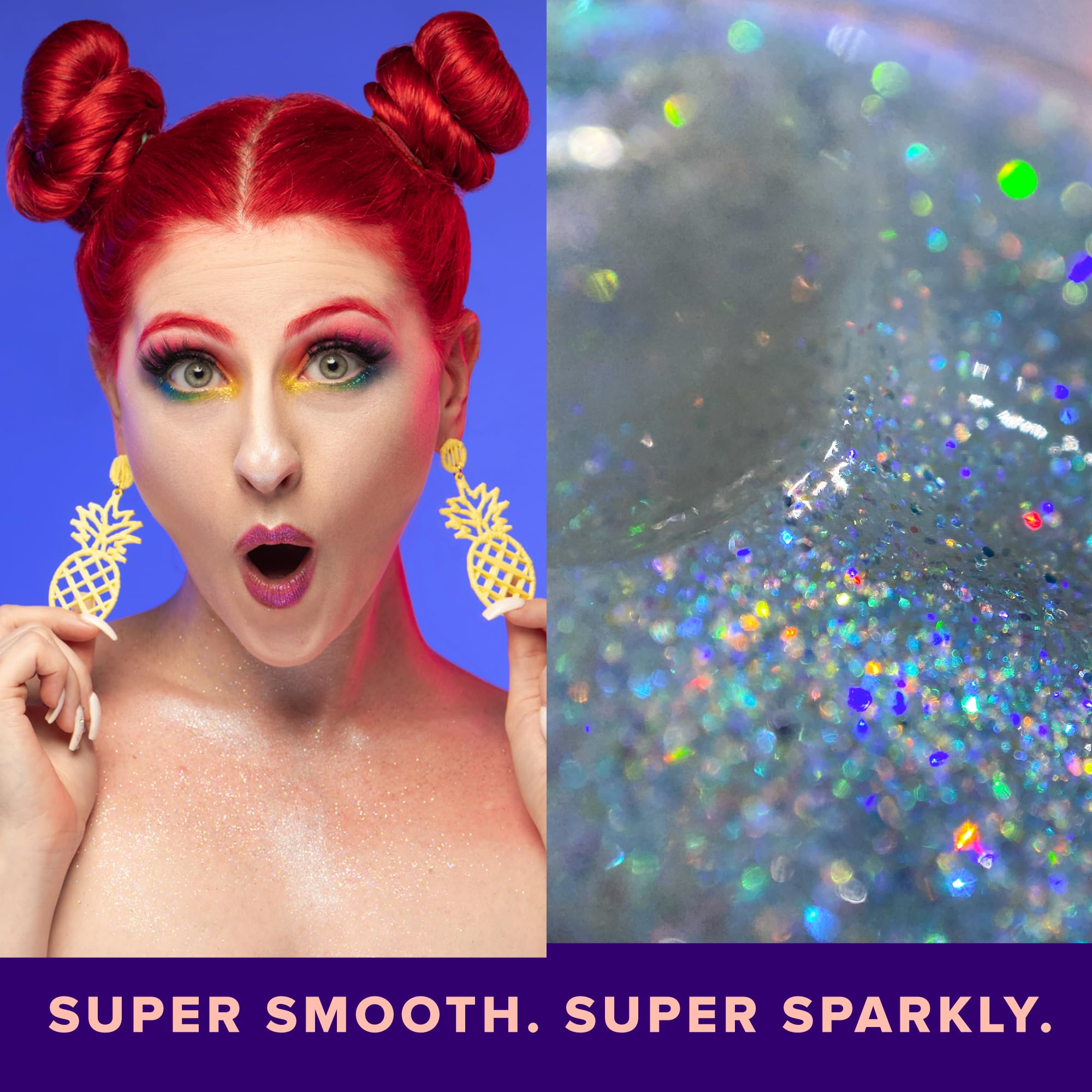 UNICORN SNOT glitter gel in hair for sparkling festival strands.