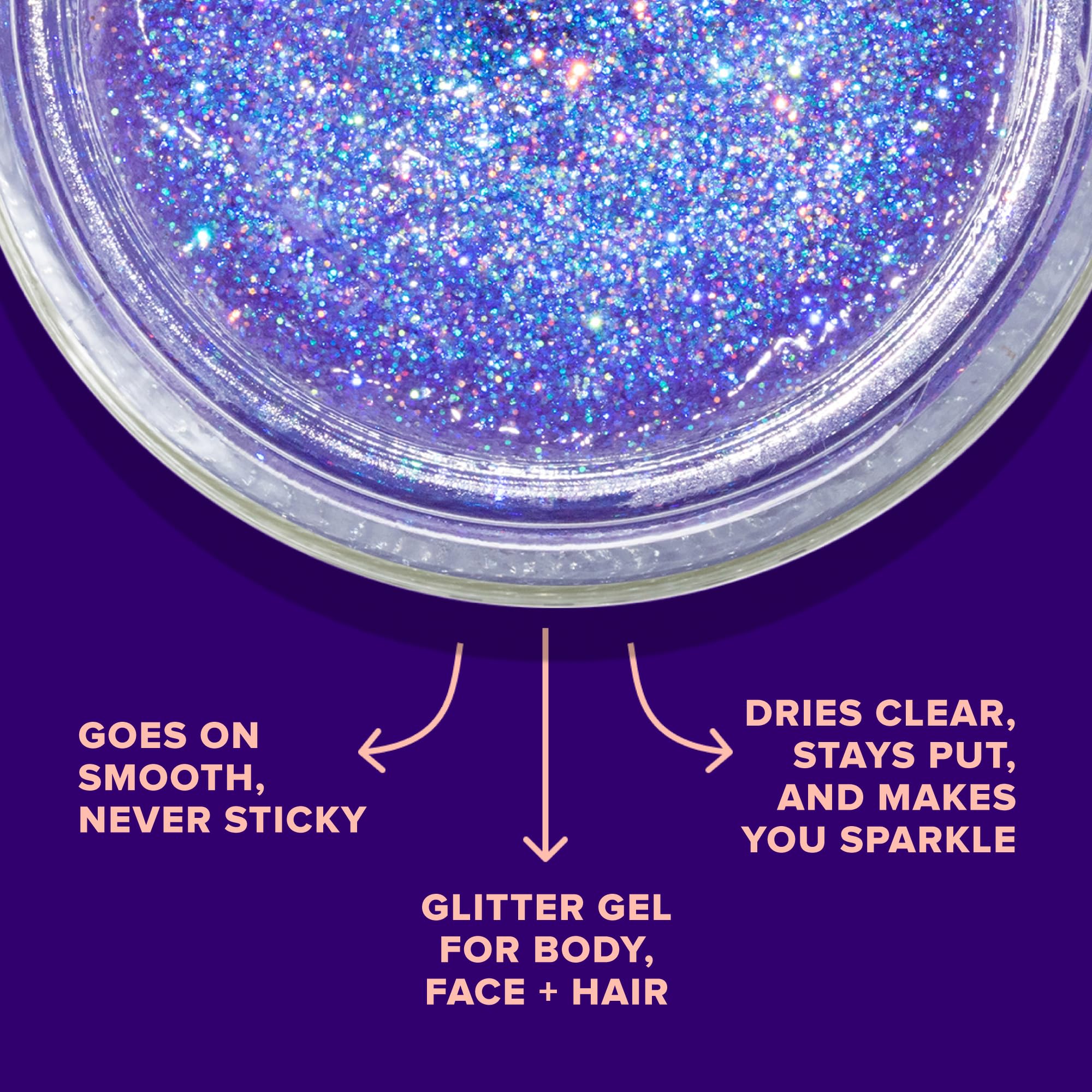 UNICORN SNOT holographic glitter face image emphasizes versatile color-shift glow for eyes and cheeks.