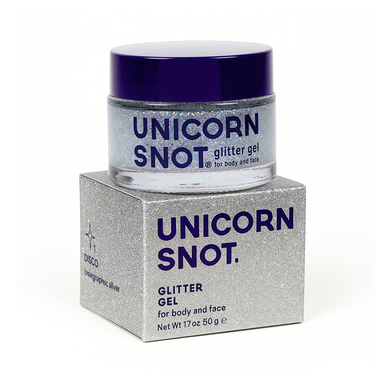 UNICORN SNOT holographic glitter gel disco jar for festival-ready glow.