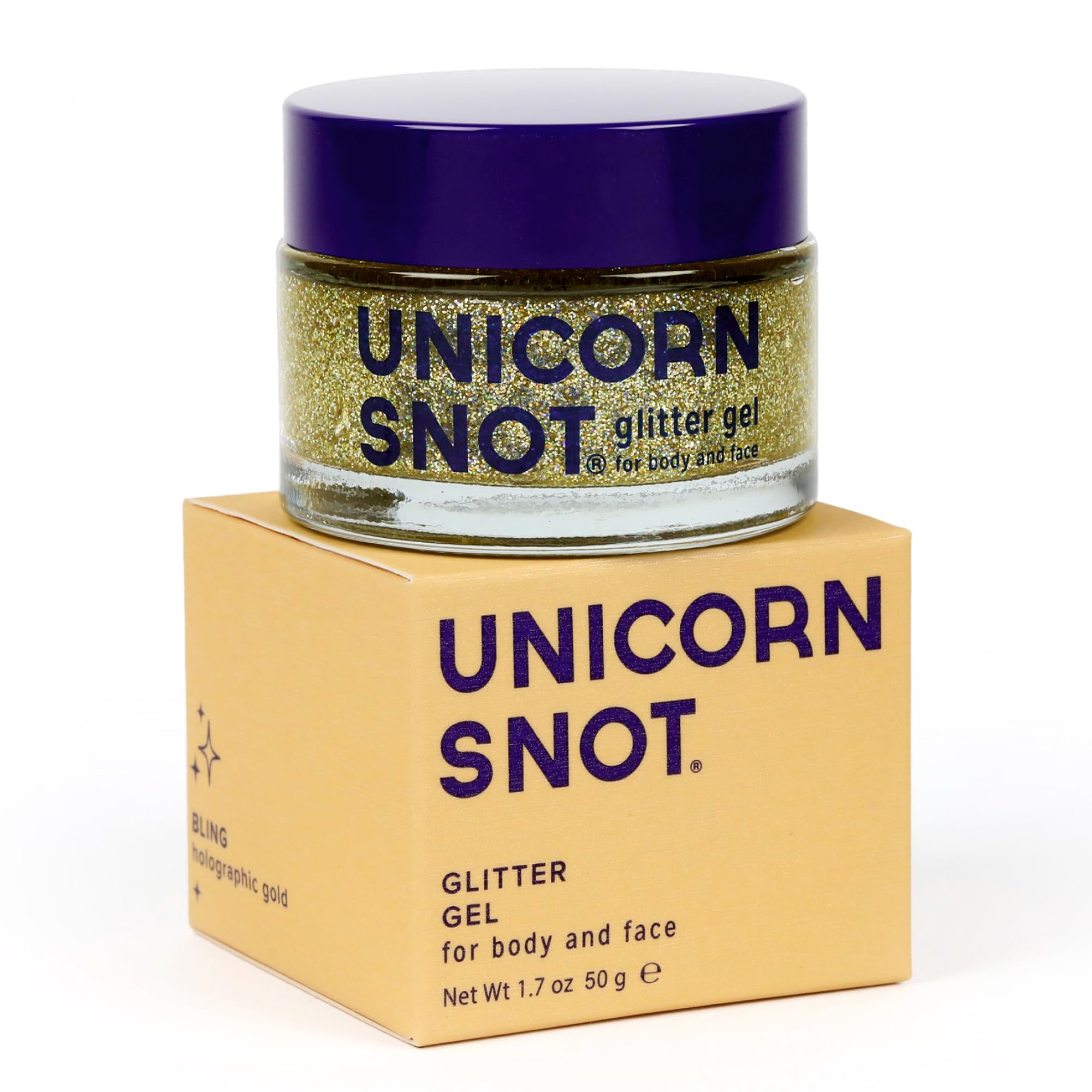 UNICORN SNOT holographic glitter gel jar adds bold shimmer for festival makeup.