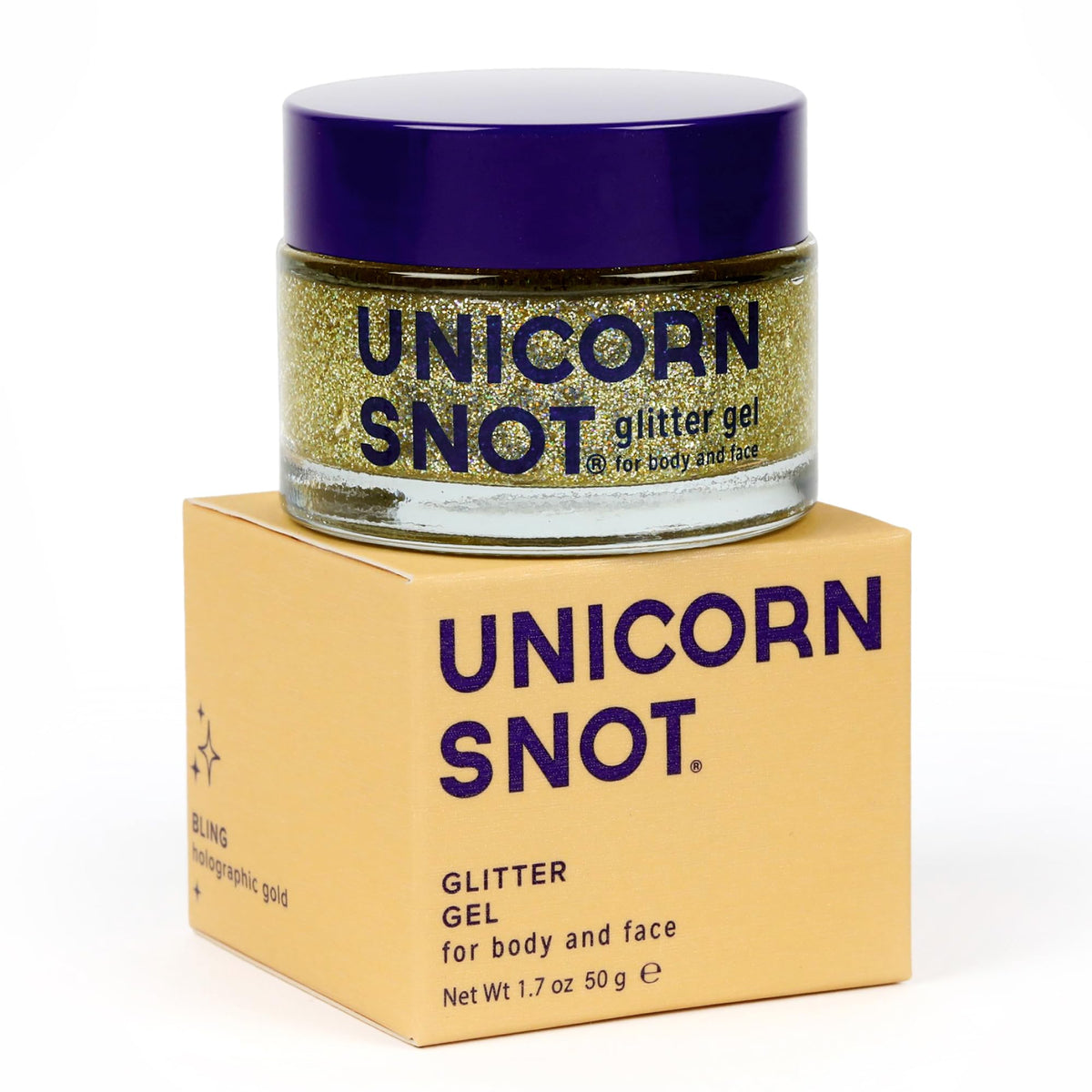 UNICORN SNOT holographic glitter gel jar adds bold shimmer for festival makeup.