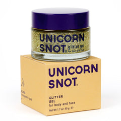 UNICORN SNOT holographic glitter gel jar adds bold shimmer for festival makeup.