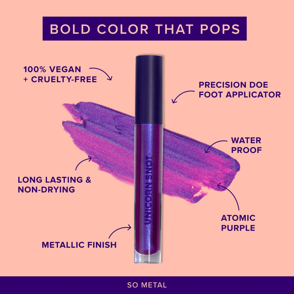 UNICORN SNOT Liquid Metal Lip Paint Atomic Purple wear-tested for long-lasting shine