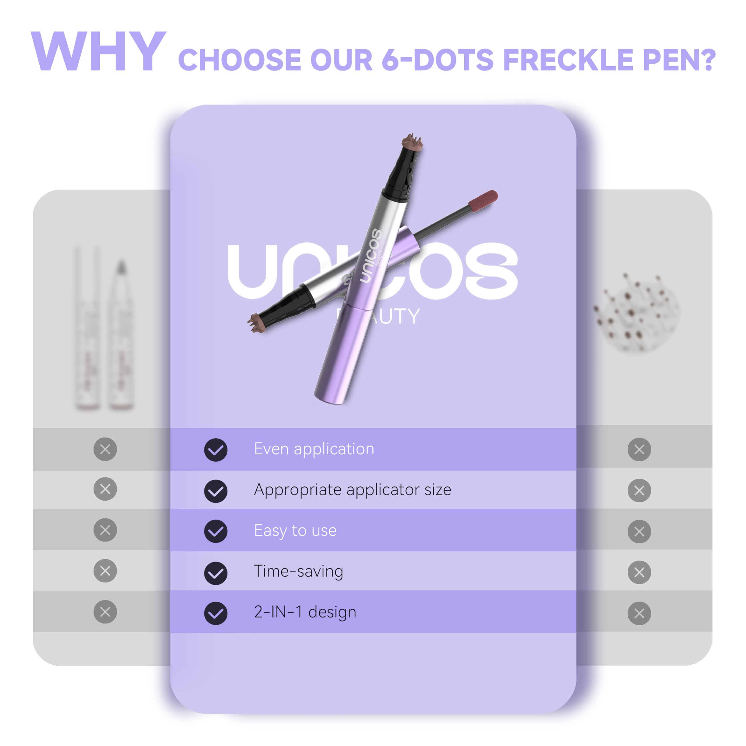 Unicos Freckle Stamp travel-friendly packaging ready for on-the-go touch-ups.