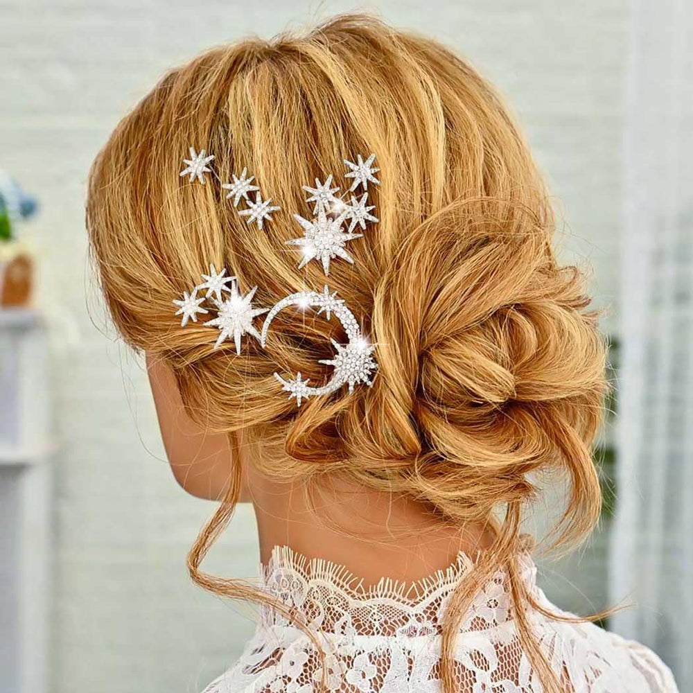 Unicra bridal hair accessories with star moon design for elegant looks.
