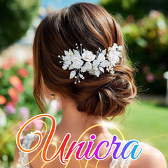 Unicra hair piece leaf accent photo demonstrates nature-inspired sparkle.