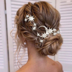 Unicra star moon hair pins in silver for bridal sparkle and secure updos.
